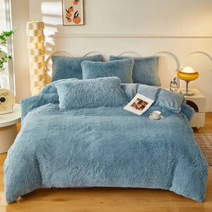Parure de lit Teddy Fluffy en polaire, Bleu acier