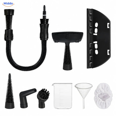 Accessoires Steamora avec flexible, brosses, accessoire pour vitres et entonnoir