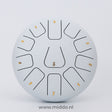 steel tongue drum blanc 20-25 cm avec notes chiffrées sur fond blanc