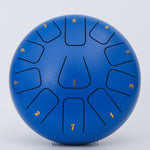 steel tongue drum bleu 20-25 cm avec notes chiffrées sur fond blanc
