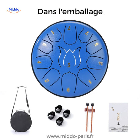 steel tongue drum dans son emballage complet avec tous les accessoires inclus