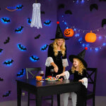 stickers muraux halloween avec sorcières et chauves-souris 3d, éclairage led pour décor mural