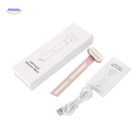 stylo led fairyglow pour le visage, coloris rose et doré, design élégant pour usage à domicile