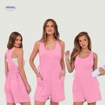 summiva jumpsuit groen racerback stijl achterzijde zijzakken www.middo.nl