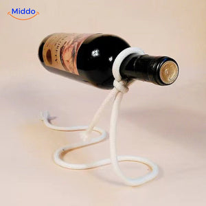 support bouteille de vin en corde tenant la bouteille en équilibre, effet visuel spectaculaire