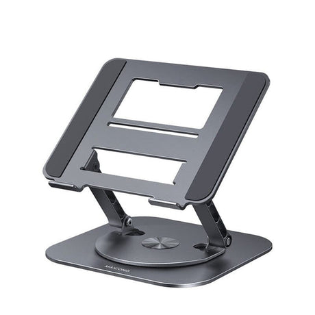 support gris pour ordinateur portable avec bras réglables et pliables pour un rangement facile