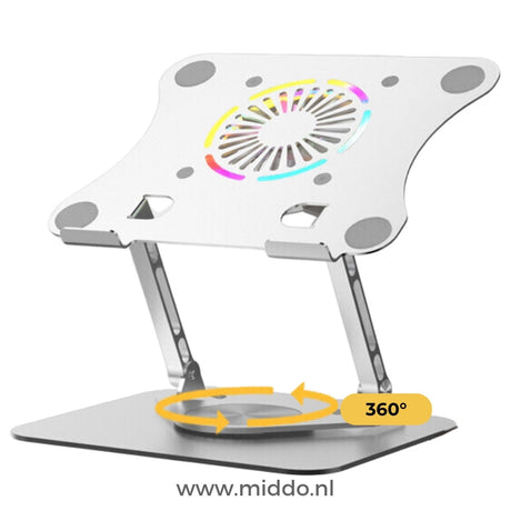 support pivotant 360° blanc pour ordinateur portable avec ventilateur intégré pour le refroidissement