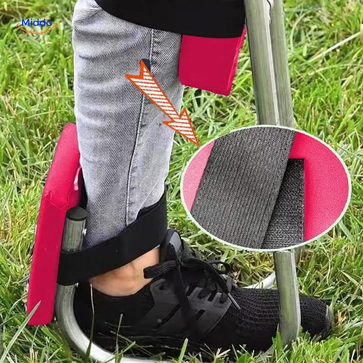 support strap-on réglable de la genouillère de jardin, fixation sécurisée et ajustable selon la morphologie