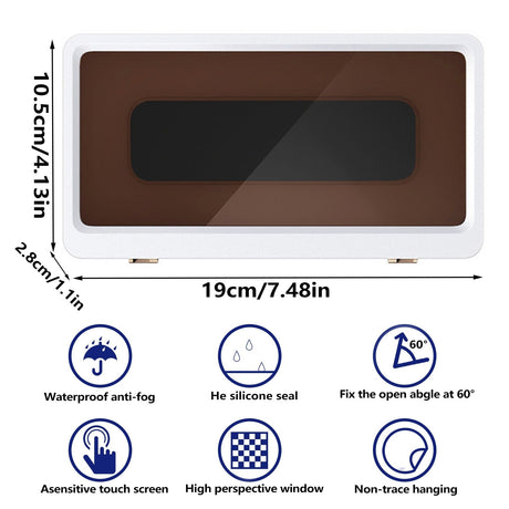 support téléphone douche étanche avec dimensions et fonctions détaillées