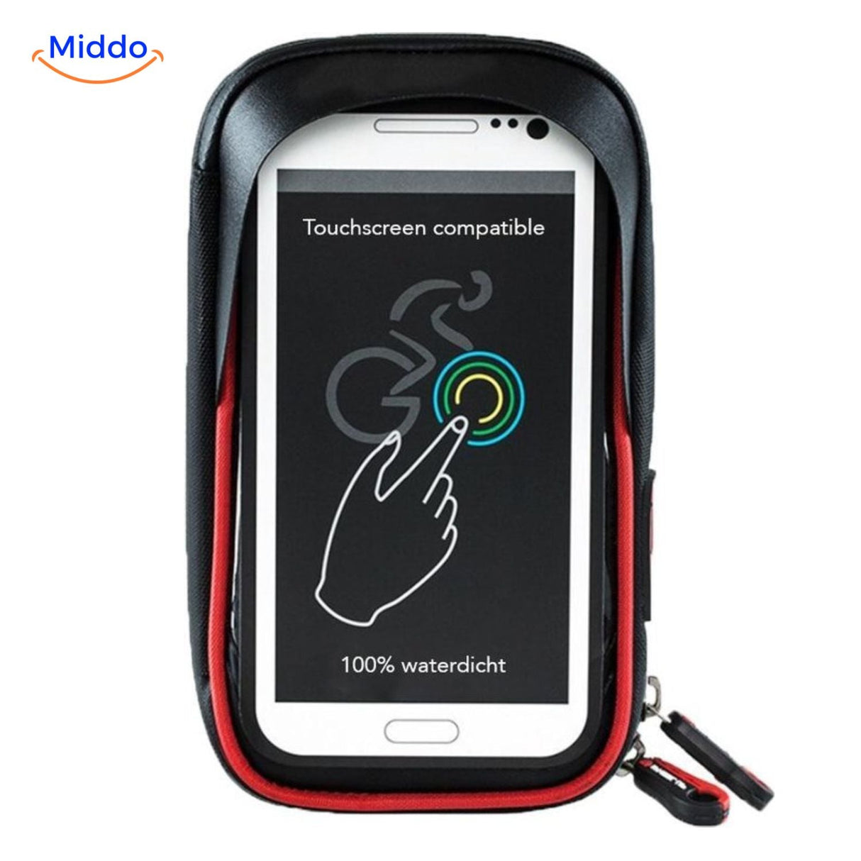 support téléphone moto utilisable avec écran tactile, doigt sur l'écran