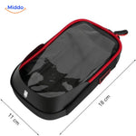 support téléphone moto finition rouge avec dimensions détaillées indiquées
