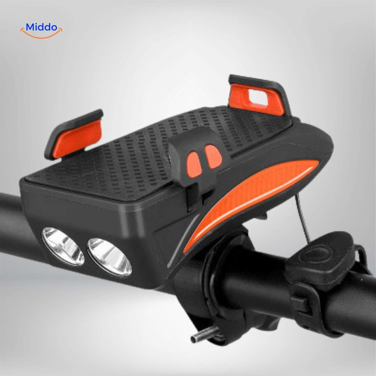 gadget vélo support téléphone powerbank klaxon en coloris avec accent orange