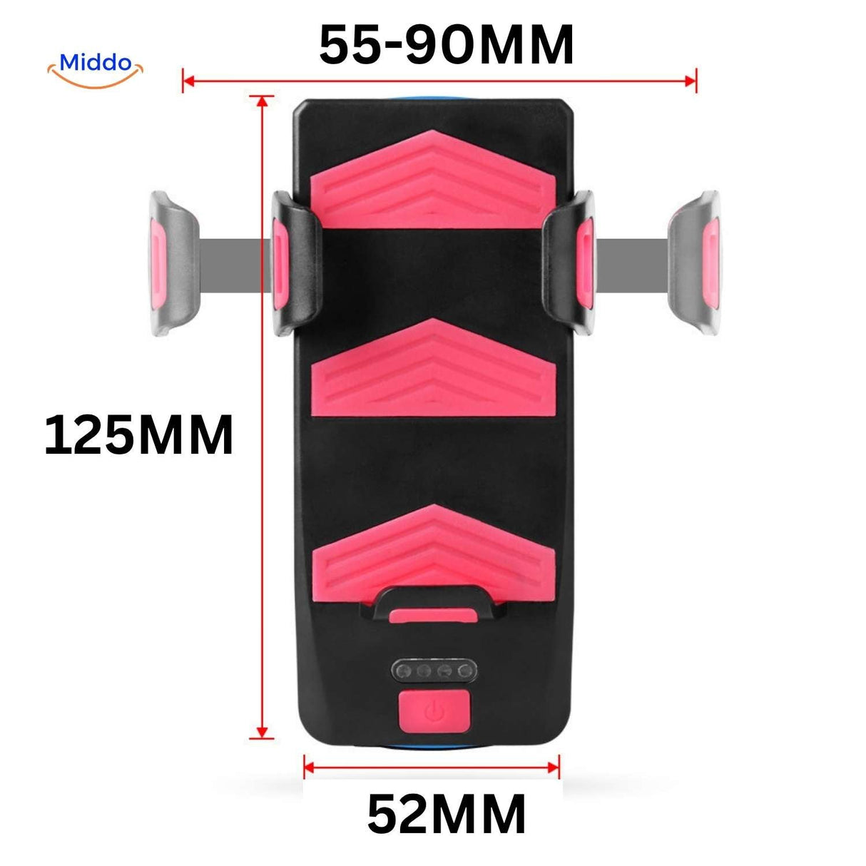 aperçu des dimensions du support téléphone vélo avec powerbank et klaxon intégrés