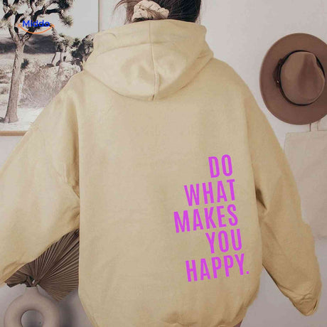 sweat à capuche oversize beige avec inscription do what makes you happy en rose