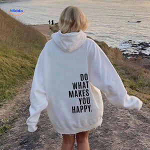 sweat à capuche oversize blanc avec inscription do what makes you happy en noir
