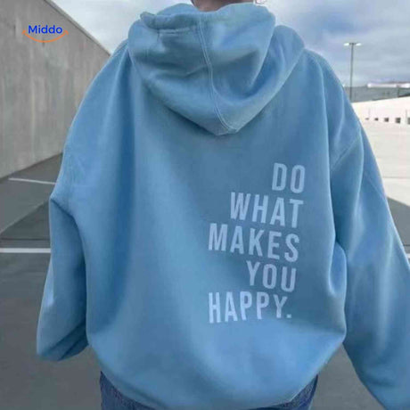 sweat à capuche oversize bleu ciel avec inscription do what makes you happy en blanc