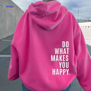 sweat à capuche oversize framboise avec inscription do what makes you happy en blanc