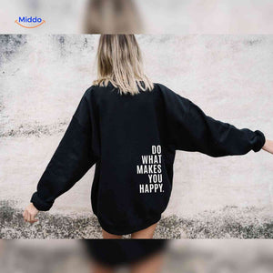 sweat à capuche oversize noir avec inscription do what makes you happy en blanc