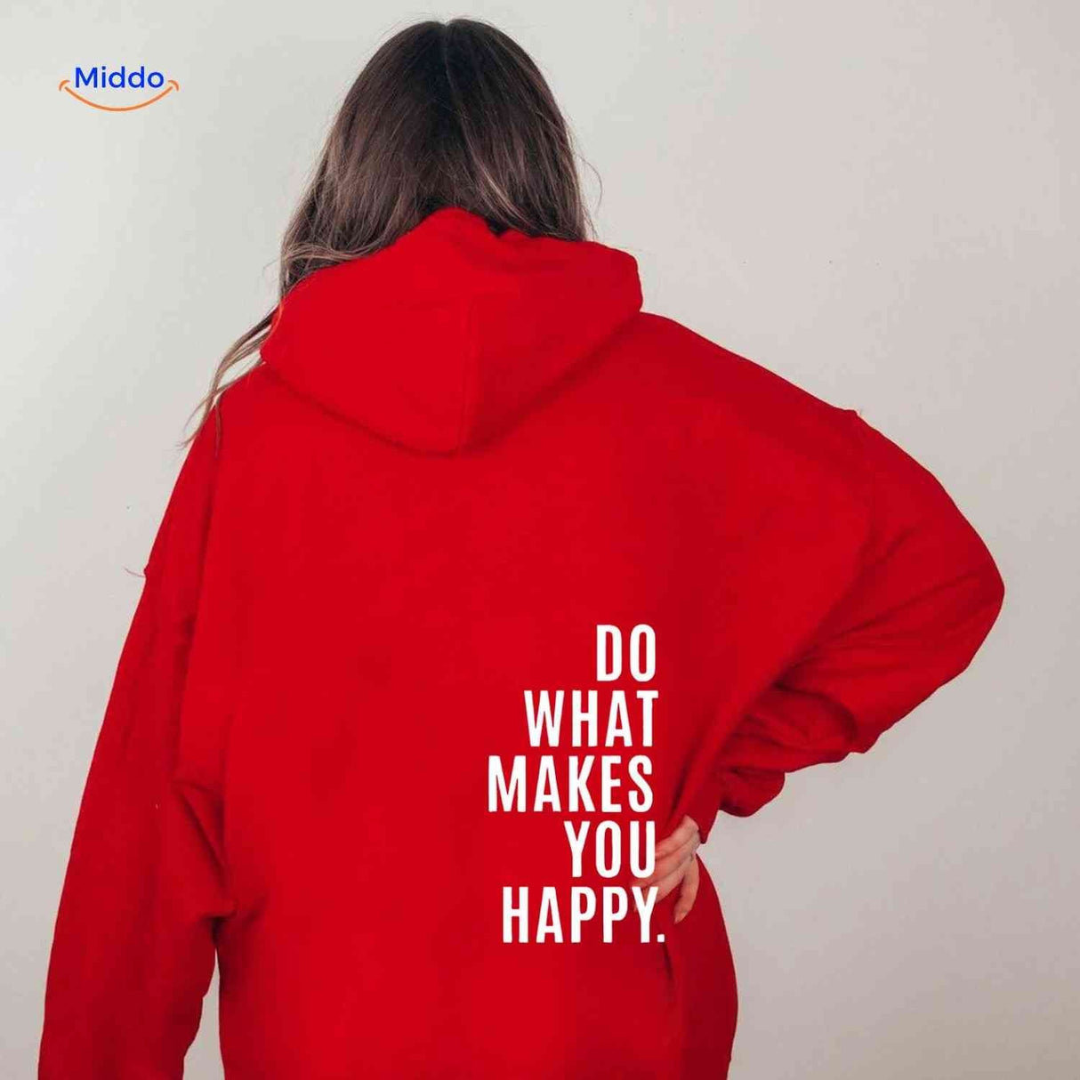 sweat à capuche oversize rouge avec inscription do what makes you happy en blanc