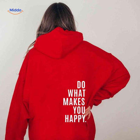 sweat à capuche oversize rouge avec inscription do what makes you happy en blanc
