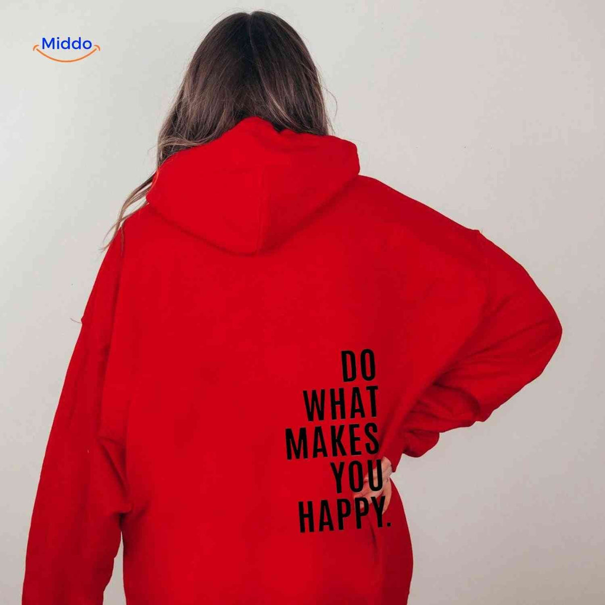 sweat à capuche oversize rouge avec inscription do what makes you happy en noir