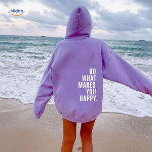 sweat à capuche oversize violet avec inscription do what makes you happy en blanc