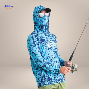 t-shirt protection solaire bicolore bleu vif et bleu foncé avec motif marin respirant