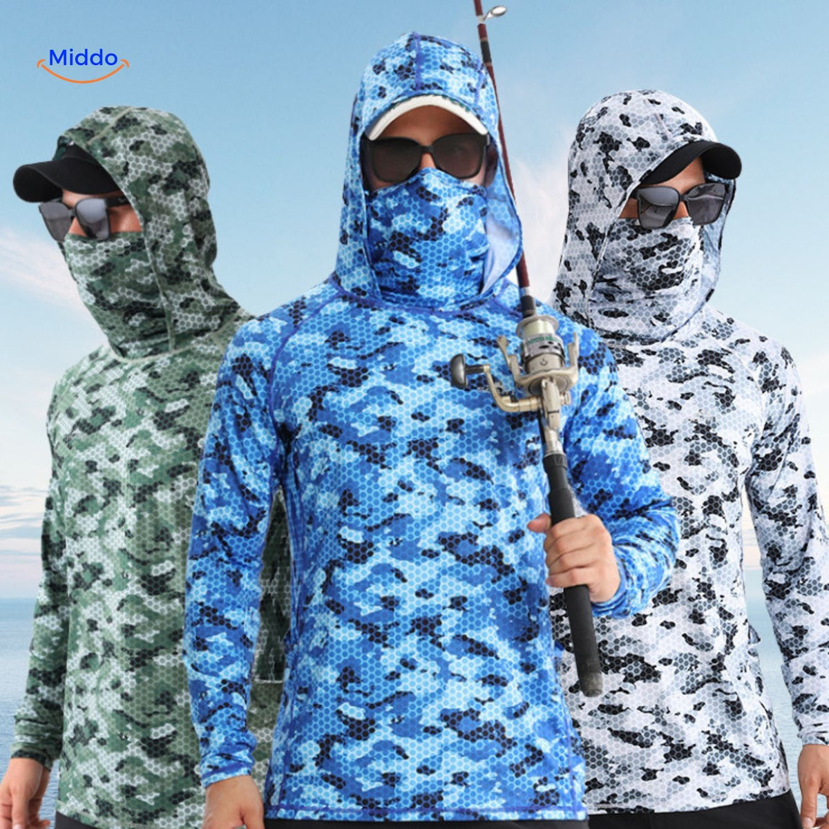 t-shirt de protection solaire motif nid d'abeille en coloris bleu, vert et blanc