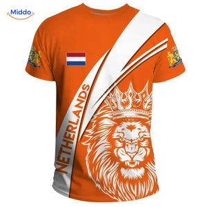 t-shirt orange avec grand lion majestueux, symbole de fierté néerlandaise pour chaque supporter