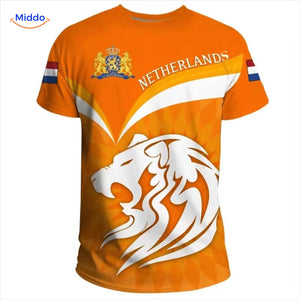 t-shirt supporter orange avec lion abstrait, parfait pour encourager les Pays-Bas à l'Euro 2024