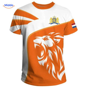 t-shirt orange avec design lion et vagues, pour célébrer l'Euro 2024 en style
