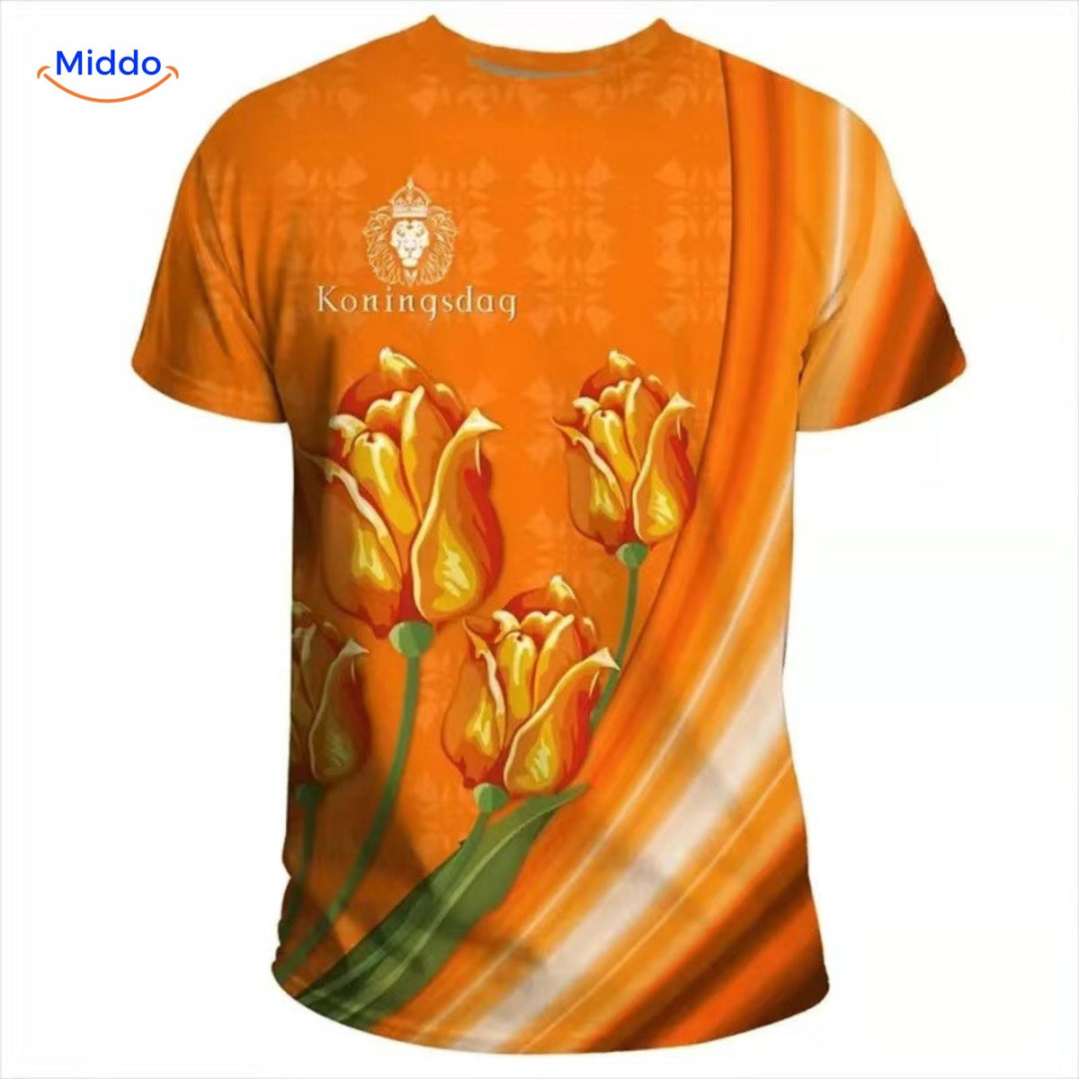 t-shirt orange supporter des Pays-Bas avec motif floral élégant, idéal pour les fans de football