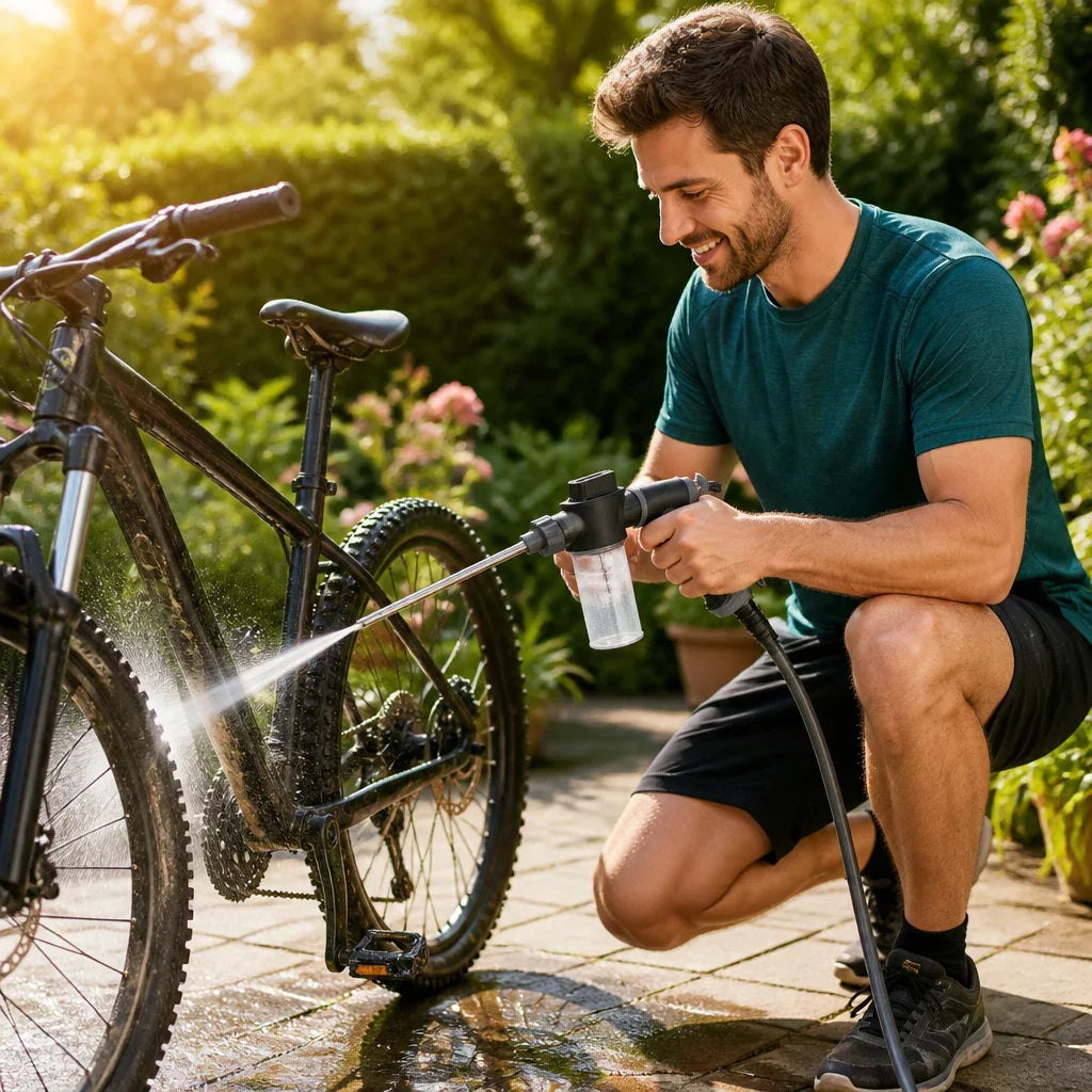 Pistolet à eau haute pression T8 pour tuyau d'arrosage, mise en situation, nettoyage de vélo, vue 7