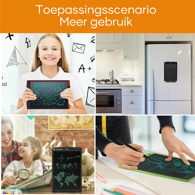 tablette lcd d'écriture aimanté collée sur un réfrigérateur, pratique pour toute la famille