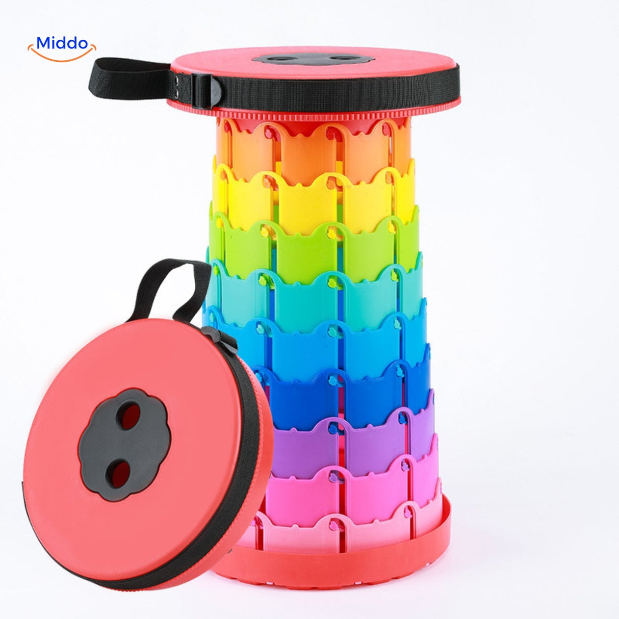 tabouret télescopique réglable en coloris arc-en-ciel rouge, pratique et coloré