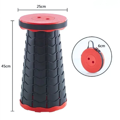 tabouret télescopique réglable en coloris rouge, compact et facile à transporter
