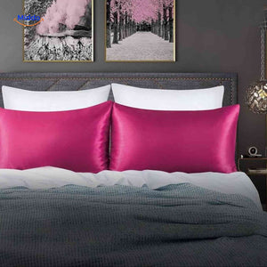 taie d'oreiller en satin fuchsia, colorée et douce pour protéger les cheveux