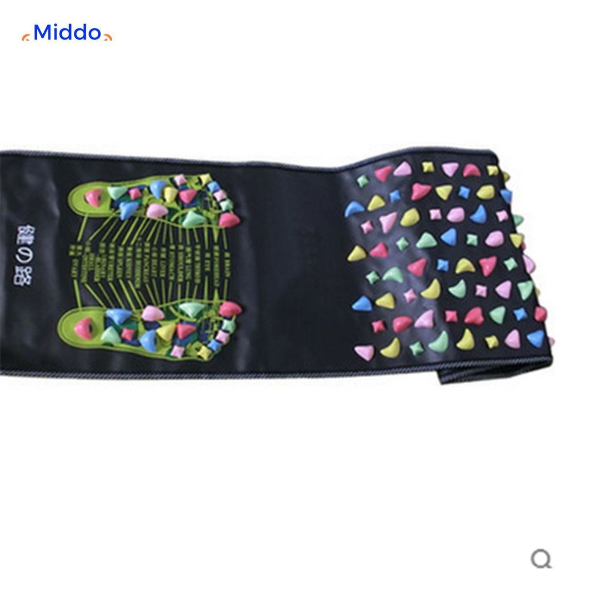 tapis d'acupression plié montrant les points de stimulation plantaire