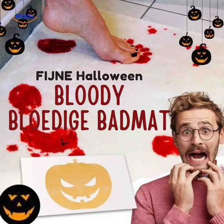 tapis de bain halloween avec empreintes de pieds sanglantes qui apparaissent au contact de l'eau