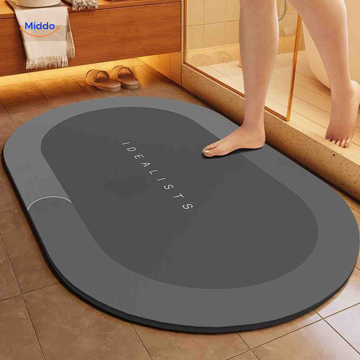 tapis de bain ovale absorbant, coloris gris foncé