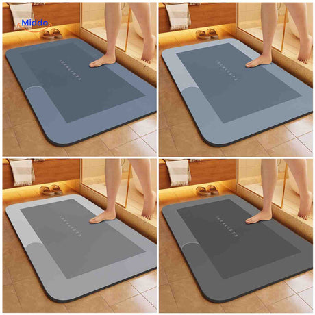 tapis de bain disponibles en quatre coloris et formes rectangulaire, ovale et demi-rond