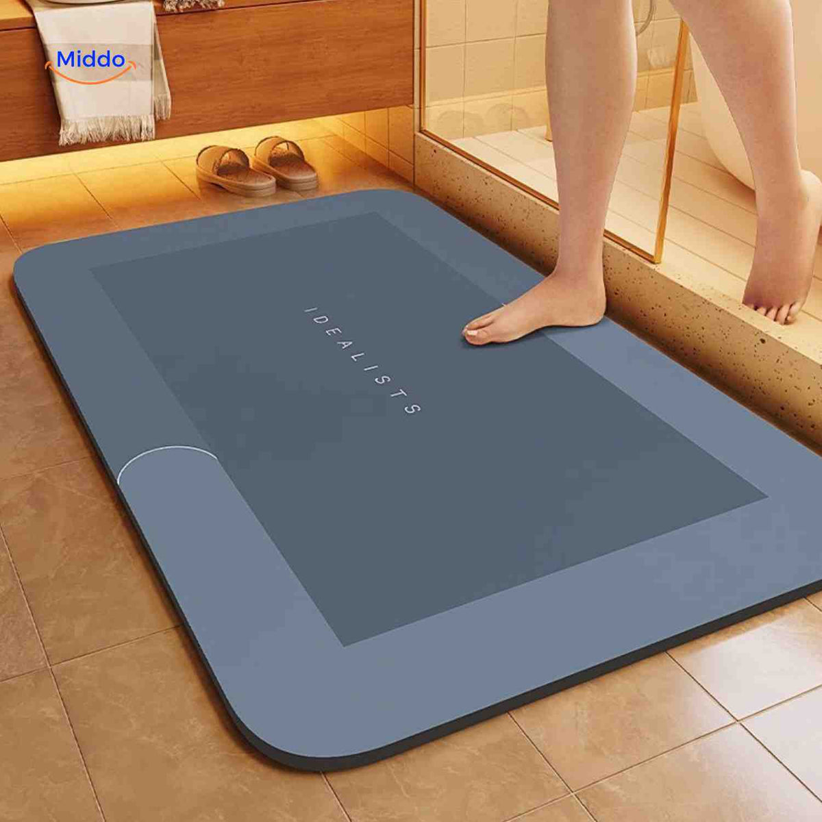 tapis de bain rectangulaire à séchage rapide, coloris bleu-gris