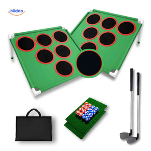 set de golf complet avec tapis, cibles, balles et tous les accessoires inclus