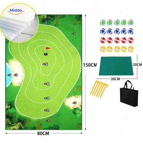 set complet tapis de golf avec zones de points et accessoires inclus