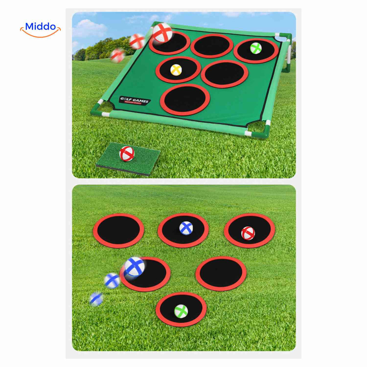 système velcro des cibles de golf : les balles collent sur les zones de score