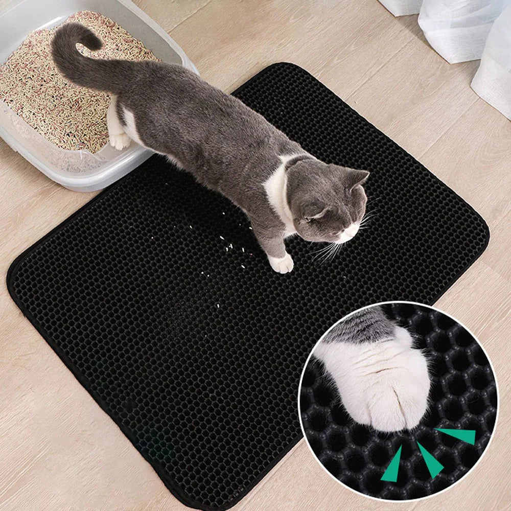 tapis de litière antidérapant imperméable, chat marchant dessus sans répandre les granulés