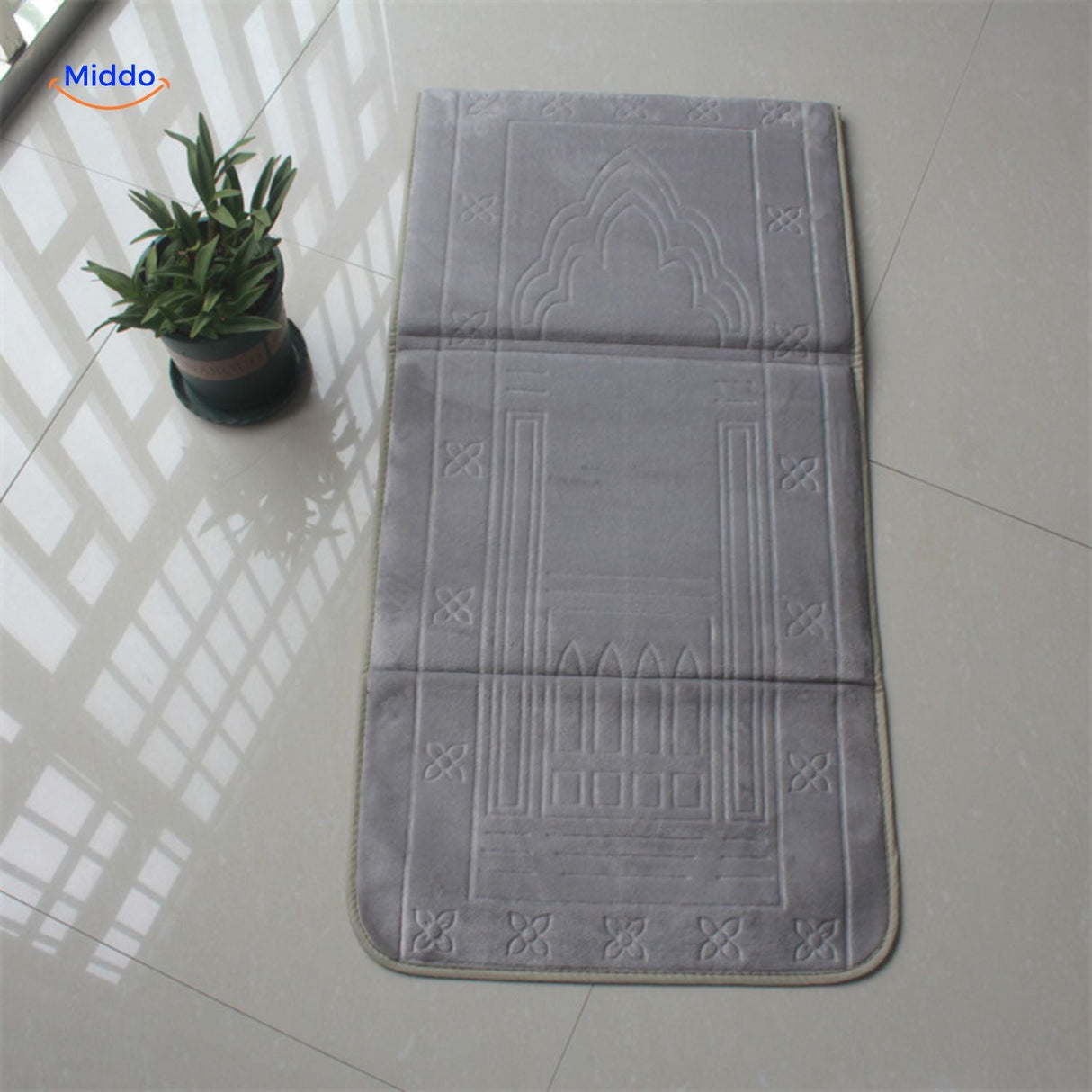 tapis de prière pliant PrayMate Fold motif bidjar coloris gris, idéal pour l'extérieur