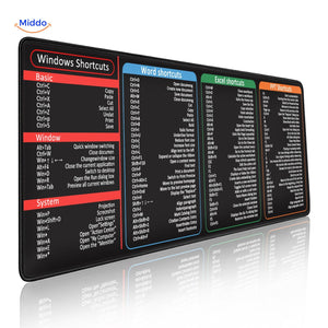 tapis de souris avec vue d'ensemble des raccourcis windows, word, excel et powerpoint