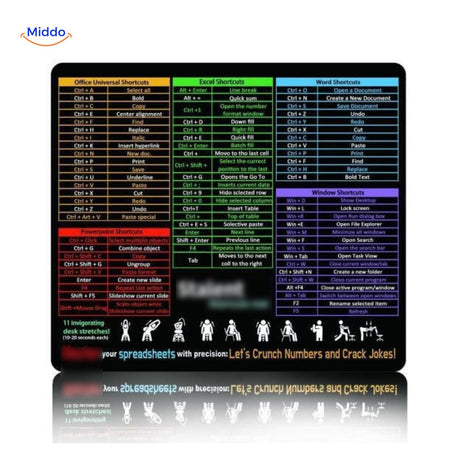 tapis de souris office avec raccourcis word et excel sur poste de travail informatique