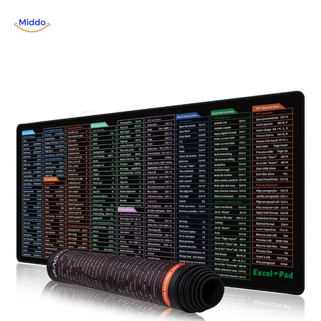 tapis de souris multifonction avec raccourcis clavier excel, word et photoshop, grand format pour le bureau